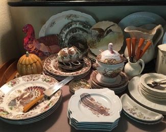 Turkey plates, Fish plates, Limoges bird plates