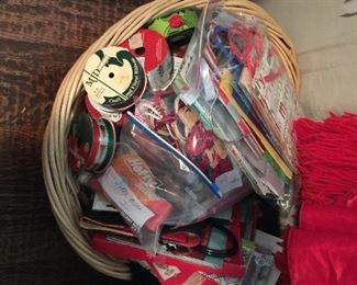 Lots of wrapping, bows, ribbons, cards, gift tags, trim