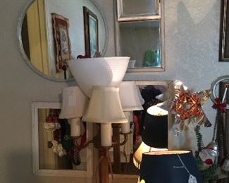 Mirrors, vintage floor lamp, shades