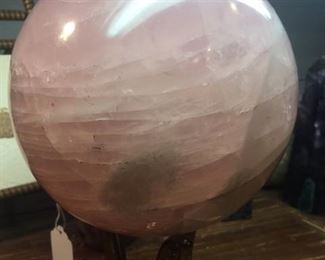Large Rose Quartz Crystal Ball. Stand stays with Seekers