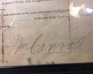Here is the signature of the Governor of Tennessee at the time William Carroll. Check Heritage Auctions past auctions. They sold a couple of his signatures on similar documents but in lesser condition.