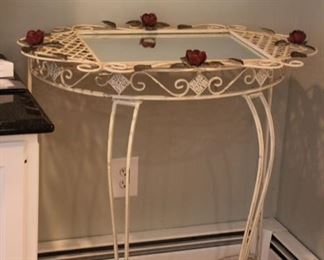 Painted metal console table with matching mirror