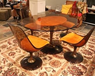 Chromecraft vintage glass top table with smoked lucite chairs