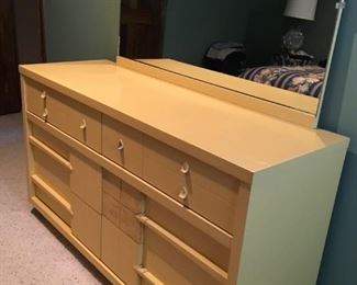 Wood Dresser with removable mirror.  Good condition.  (dresser) 56"L x 19"w x 32" h.  (mirror) . 31 1/2" h x 46 w  $80