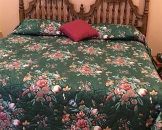 Beautiful wood, king bed, frame, and bedcovering.   Gently used Stearns & Foster mattress.  Excellent condition!  $1500