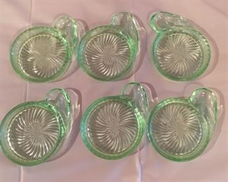 Depression Glass Coasters w/ Spoon Rest  "Vaseline"          $175 for 6