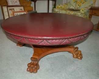 Unique and beautiful leather top coffee table	44" diameter x  18"H
