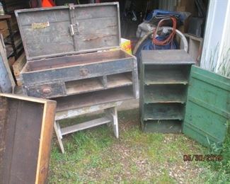some of the primitive cabinets and wood items