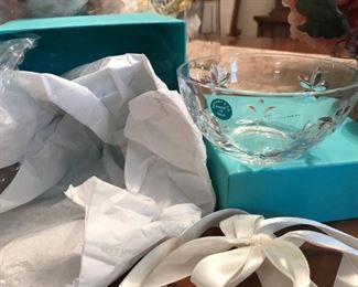 Tiffany Crystal Dish still in original box with original wrapping- never used.