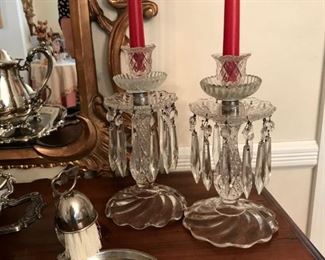 Antique Crystal Candlesticks, Silver Pieces