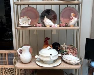 Baker's Rack with decorative and Ironstone