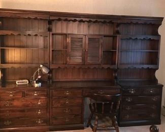 Beautiful wall unit with dresser drawers, desk, bookshelves. Perfect for the young scholar.
