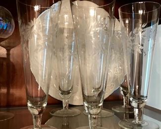 Engraved tall pilsner crystal glasses