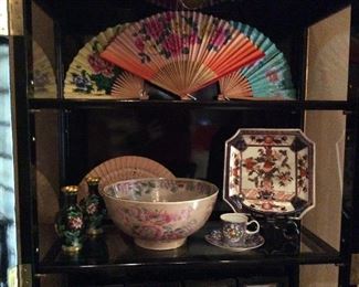 asian fans, bowls, plates, cups and saucer, vases
