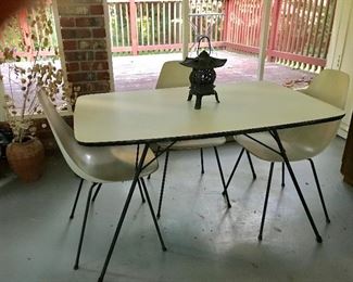 Midcentury Modern Formica with Iron legs table & 3 Egg Chairs