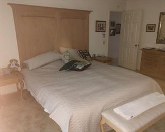 Cal King mattress, headboard, with matching dresser, armoire, & two night stands, there's even matching bench!