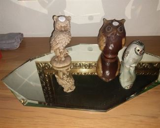Owl collection, mirrored tray