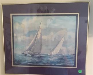 Beautiful picture of sailing ships, signed.