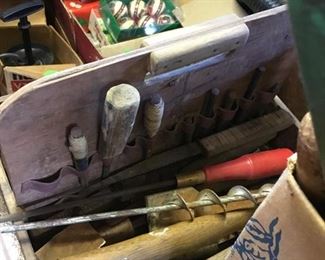 Wood box with tools.
