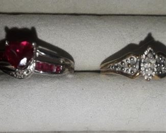 Sterling and lab created ruby.       Sterling and diamond chips. 