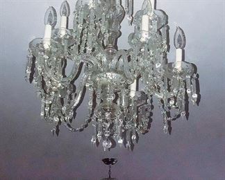 Matching Cut Lead Crystal Chandeliers with Chrome Canopies, 11 lights,
