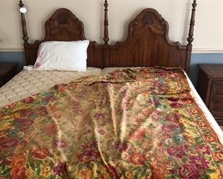 Antique silk velvet throw. Stanley king headboard, twin mattresses