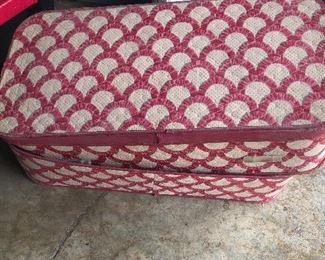 Two darling vintage storage boxes, vinyl quilted, lucite barrel handles. Unique, rare.