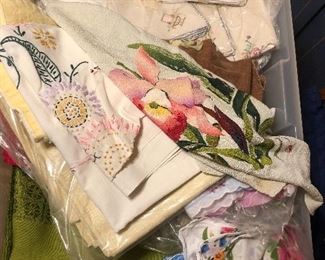Crewel embroidery, napkins, handerkerchiefs