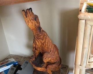 Carved wood large dog
