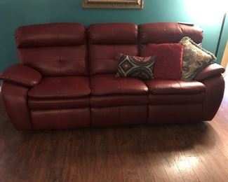 Leather power recliner sofa