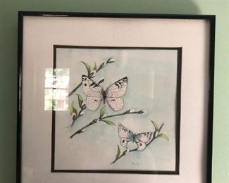 Vintage watercolor artist signed. Butterflies