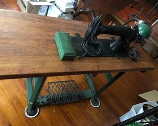 Antique commercial Singer sewing machine and table