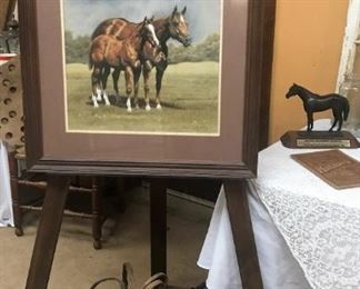 Original Suanne Wamsley painting, horse bridles & gear, satchel, more