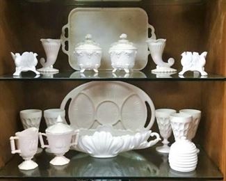 Various Vintage Jeannette shell pink milk glass  in multiple patterns