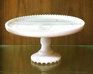 Jeannette shell pink milk glass round cake plate