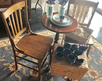 Antique Chairs, Small Side Table, Basket w/lid...
