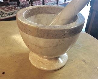 Large 6-1'2" Mortar & Pestle, Solid Marble