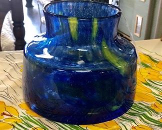 Blue & Yellow BLENKO Vase 