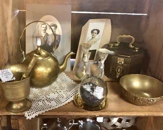 Brass Mortar & Pestle, Brass Teapot, and Other Brass Items