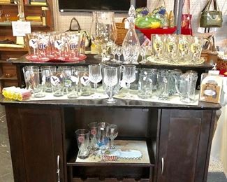 Bar Glasses, Wine Glasses, Crystal Decanter with Matching Stemware