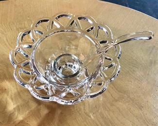 Adorable Glass Crystal Nut Bowl With Glass Dipper