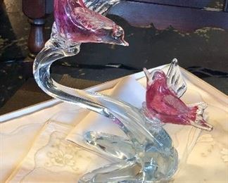 Hand Blown Birds on a Clear Stem