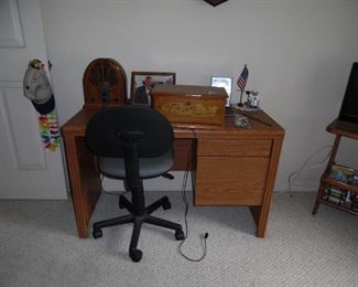 Wood desk, office chair
