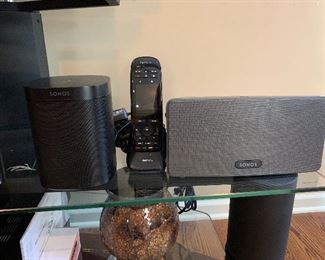 Sonos One Speaker, Harmony Remote, and Sonos Three Speaker