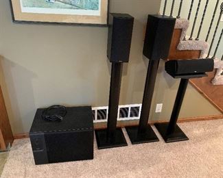 Atlantic Technology Left, Center, Right and Sub with Speaker Stands