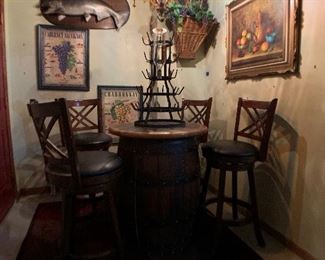 Wine Barrel Pub Table with Bar Stools