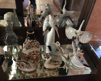Herend Hungary Fishnet Figurines-Swans-Elephants-Birds-Parrot