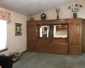 Oak vintage headboard with storage