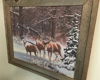 T Beecham-Winter Deer with a Barn Wood Frame 
