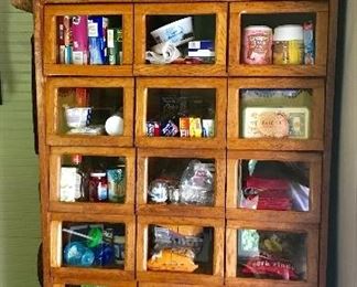 Antique oak vertical seed bin